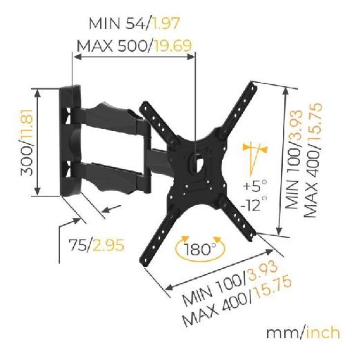 Fixation Tv - Support Tv - Support Mural Pour Tv NANOOK Support Mural orientable pour téléviseurs 32-55 Pouces - Inclinable - Support Mural pour téléviseurs LCD. LED. QLED et OLED