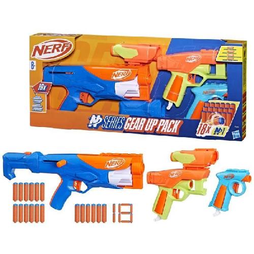 Pistolet A Boule - A Bille (puissance Inferieure A 0,07 Joule) - A Flechette En Mousse - Ventouse - Plastique Nerf N Series Gear Up Pack. 3 Blasters. 18 fléchettes Nerf N1 compatibles Uniquement avec Les Blasters Nerf N Series