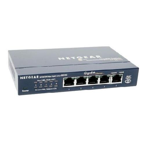 Switch - Hub Ethernet - Injecteur NETGEAR GS105 Switch Ethernet 5 ports Metal Gigabit -10-100-1000-. Protection ProSAFE. Garantie a Vie Ideal pour les PME et TPE