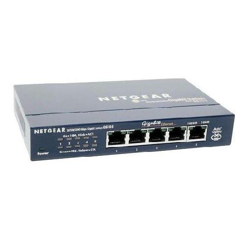 Switch - Hub Ethernet - Injecteur NETGEAR GS105 Switch Ethernet 5 ports Metal Gigabit -10-100-1000-. Protection ProSAFE. Garantie a Vie Ideal pour les PME et TPE