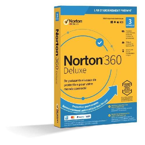 Antivirus NORTON 360 Deluxe 25 Go FR 1 Utilisateur 3 Appareils - 12 Mo STD RET ENR MM