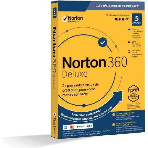 Antivirus NORTON 360 Deluxe 50 Go FR 1 Utilisateur 5 Appareils - 12 Mo STD RET ENR MM