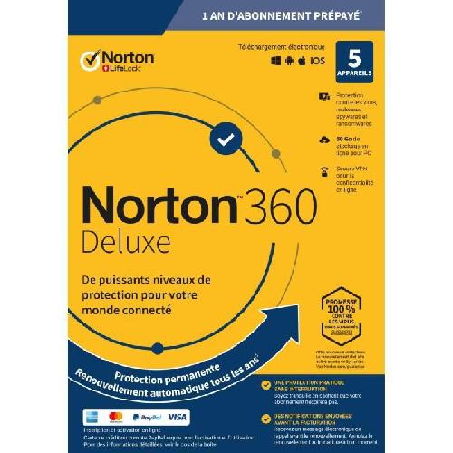 Antivirus NORTON 360 Deluxe 50 Go FR 1 Utilisateur 5 Appareils - 12 Mo STD RET ENR MM