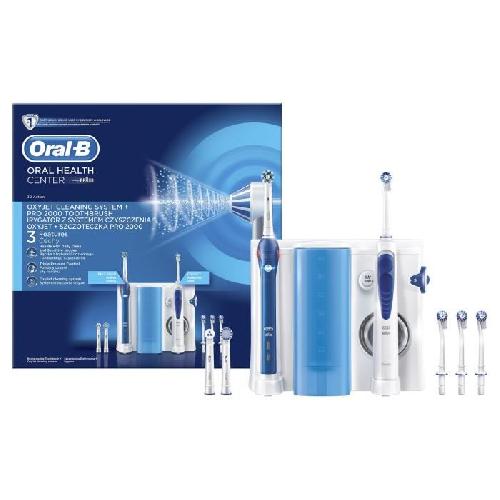 Hydropulseur Oral-B Pro 2000+ Oxyjet Kit Brosse a Dent Electrique Rechargeable. 1 hydropulseur Oxyjet. 1 BAD. 4 canules Oxyjet. 3 brossettes