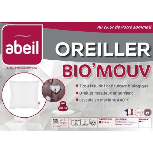 Oreiller Oreiller Bio' Mouv - 60 x 60 cm - 100% coton Bio - ABEIL