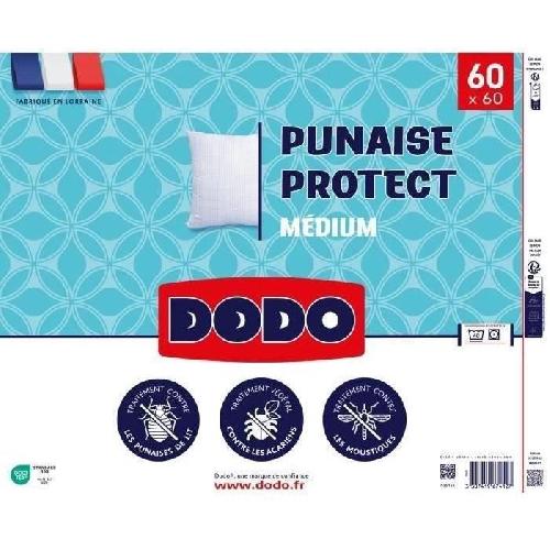 Oreiller Oreiller médium DODO 60x60 cm - Protection anti punaise. anti acarien - 550 gr - Blanc - Fabriqué en France