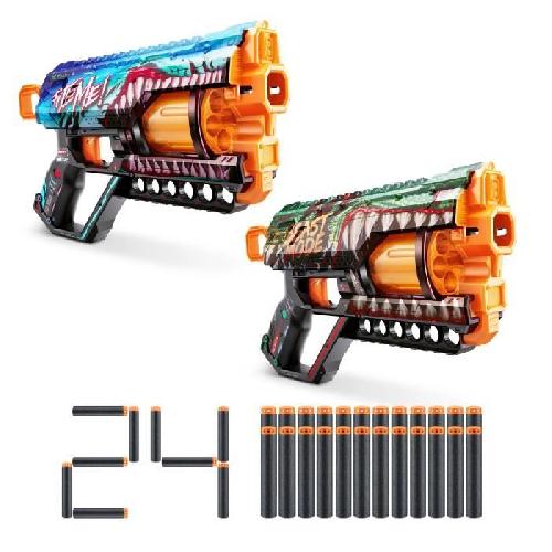 Arme Fictive - Baton - Epee - Baguette Pack Blasters - ZURU - XSHOT Skins Griefer 2PK - Blasters a canon rotatif avec tir a 27 metres et 24 flechettes incluses