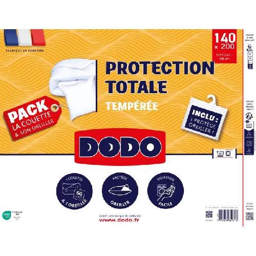 Couette Pack couette 200x200 cm + 2 oreillers 60x60 cm + 2 proteges oreiller 60x60 cm - garnissage 100% Polyester - 350g/m² - blanc - DODO