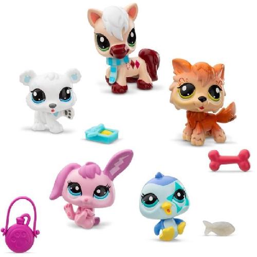 Figurine Miniature - Personnage Miniature Pack de 5 Pets - BANDAI - Littlest Pet Shop Montagne - Animaux a collectionner