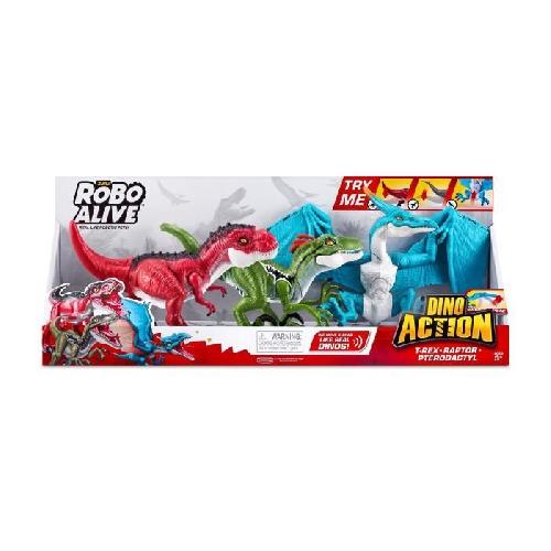 Robot Miniature - Personnage Miniature - Animal Anime Miniature Pack de Dinos - ZURU - Dino Action Mega Dinos 3 Pack - T-Rex. Velociraptor et Pterodactyle interactifs et rugissants