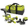 Pack De Machines Outil RYOBI 3 outils : 1 perceuse-visseuse R18DD3 + 1 meuleuse 115 mm + 1 scie sauteuse + 2 batteries 4 Ah & 2 Ah + 1 chargeur & 1 sac