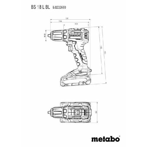 Perceuse Pack Perceuse visseuse Compacte brushless sans fil 18V 55Nm mandrin 13mm+ 2 batteries 2Ah + chargeur + Metabox145 -METABO- BS18LBL