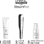 Lisseur - Pince - Fer A Lisser Pack Steampod 3.0 - L'Oréal Professionnel - UFR10011 - Lisseur vapeur professionnel 2 en 1 - Sérum - Soin vapo-activé - Blanc