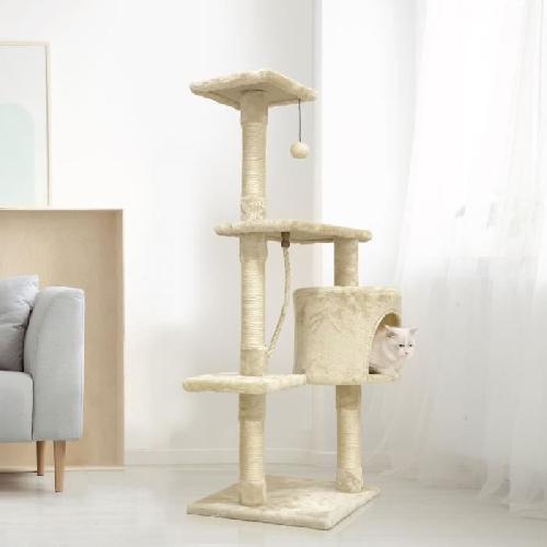 Arbre A Chat PALOMA Arbre a chat beige 40 x 40 x 114cm -  3 plateformes. 1 corde. 1 niche . poteaux a griffer