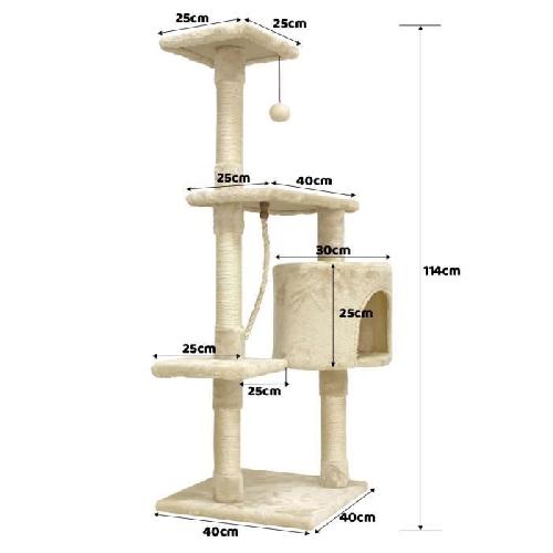 Arbre A Chat PALOMA Arbre a chat beige 40 x 40 x 114cm -  3 plateformes. 1 corde. 1 niche . poteaux a griffer