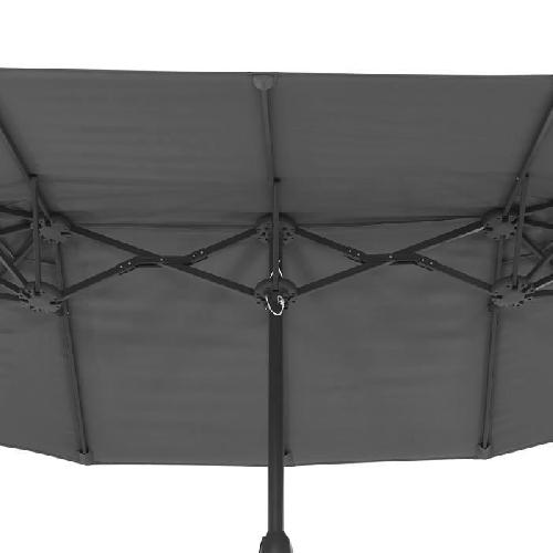 Parasol - Voile D Ombrage - Accessoire Parasol droit 2 tetes 3 x 1.8 m - Mat et baleines en acier - polyester 180gr - Gris