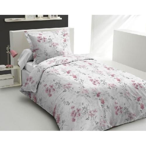 Parure De Couette Parure de couette 140x200 cm HOME LINGE PASSION POMPADOUR : Housse de couette + 1 taie d'oreiller - 100% Coton 57 Fils - Blanc/rose