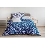 Parure de couette 240x260 cm HOME LINGE PASSION FIBULA : Housse de couette + 2 taies d'oreiller - 100% Coton 57 Fils - Bleu