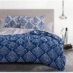 Parure De Couette Parure de couette 240x260 cm HOME LINGE PASSION FIBULA : Housse de couette + 2 taies d'oreiller - 100% Coton 57 Fils - Bleu