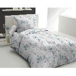 Parure de couette - HOME LINGE PASSION - POMPADOUR - 100% Coton - 140x200 cm - Blanc/Fleur