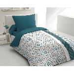 Parure de couette microfibre Ethno - 1 housse de couette 140x200 cm + 1 taie d'oreiller 63x63 cm - Bleu canard - HOME LINGE PASSION