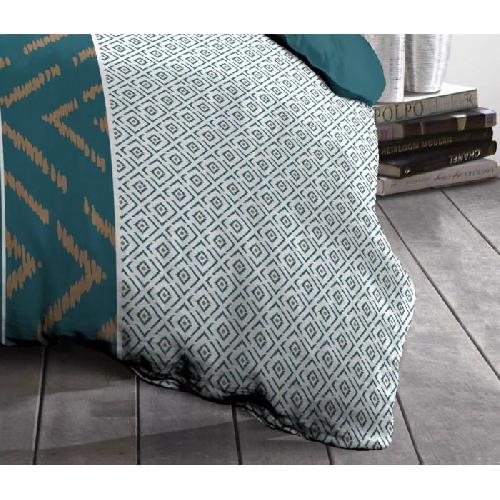 Parure De Couette Parure de couette microfibre Ethno - 1 housse de couette 140x200 cm + 1 taie d'oreiller 63x63 cm - Bleu canard - HOME LINGE PASSION