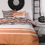 Parure de lit 2 personnes -TODAY - 240x220 cm - 100% Coton - Orange. Noir et Blanc