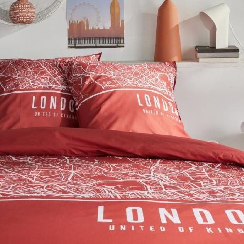 Parure De Couette Parure de lit - TODAY - JAVA - 2 personnes - 240x220 cm - Coton - Imprimé London - Rouge