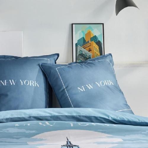 Parure De Couette Parure de lit - TODAY - JAVA - 2 personnes - 240x220 cm - Coton - Imprimé New York - Bleu