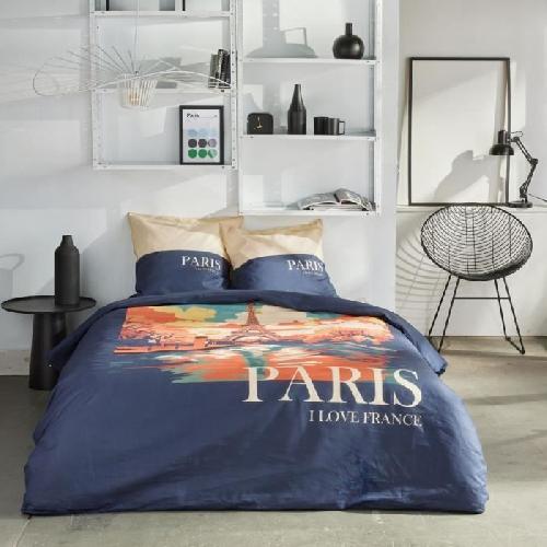 Parure De Couette Parure de lit - TODAY - JAVA - 2 personnes - 240x220 cm - Coton - Imprimé Paris - Bleu