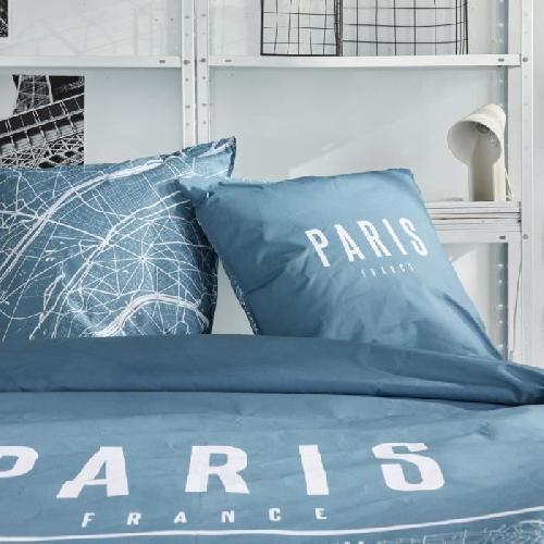 Parure De Couette Parure de lit - TODAY - JAVA - 2 personnes - 240x220 cm - Coton - Imprimé Paris - Bleu