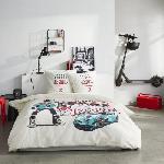 Parure De Couette Parure de lit - TODAY - JAVA - 2 personnes - 240x220 cm - Coton - Imprimé Street racing - Blanc