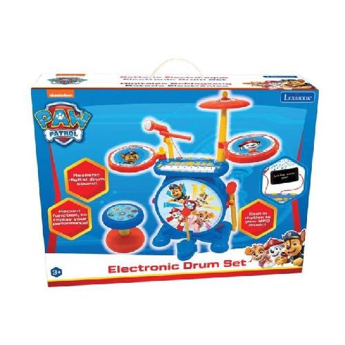 Imitation Instrument Musique Pat' Patrouille - Batterie Électronique pour enfant - Lumineuse - Complete 3 en 1 - Clavier. cymbales et tabouret - LEXIBOOK