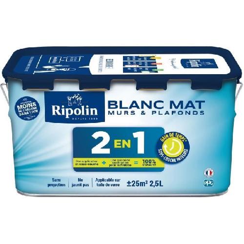 Peinture - Vernis - Traitement (lasure - Effets Decoratifs) Peinture 2 en 1 murs et plafonds - Blanc mat - RIPOLIN - 2.5 L