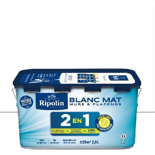 Peinture - Vernis - Traitement (lasure - Effets Decoratifs) Peinture 2 en 1 murs et plafonds - Blanc mat - RIPOLIN - 2.5 L