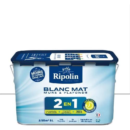 Peinture - Vernis - Traitement (lasure - Effets Decoratifs) Peinture 2 en 1 murs et plafonds - Blanc mat - RIPOLIN - 5 L