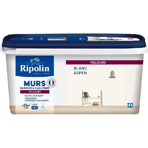 Peinture - Vernis - Traitement (lasure - Effets Decoratifs) Peinture deco murs. boiseries & radiateurs - RIPOLIN - 447161 - Blanc aspen - Velours - 2.5 L