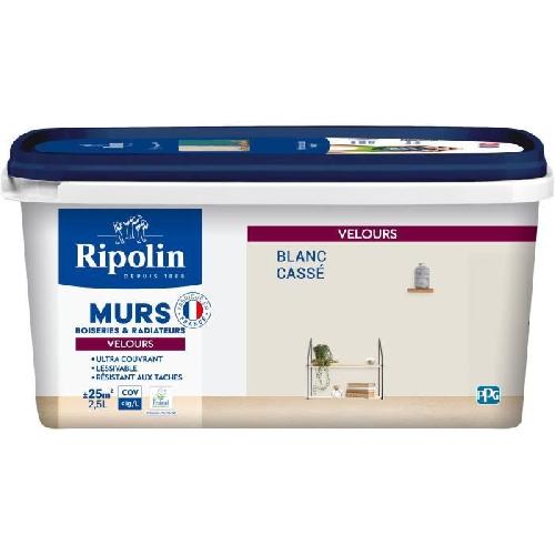 Peinture - Vernis - Traitement (lasure - Effets Decoratifs) Peinture deco murs. boiseries & radiateurs - RIPOLIN - 467079 - Blanc cassé - Velours - 2.5 L