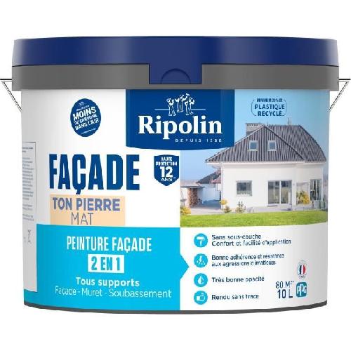 Peinture - Vernis - Traitement (lasure - Effets Decoratifs) Peinture facade classic 2 en 1 - RIPOLIN - 474647 - Ton pierre - Mat - 10 L