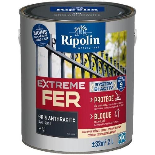 Peinture - Vernis - Traitement (lasure - Effets Decoratifs) Peinture fer - RIPOLIN - 395988 - Gris anthracite - Mat - 2 L