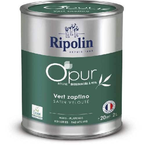 Peinture - Vernis - Traitement (lasure - Effets Decoratifs) Peinture O'PUR murs. boiseries & radiateurs - RIPOLIN - 472187 - Vert zapfino - Satin veloute - 2 L