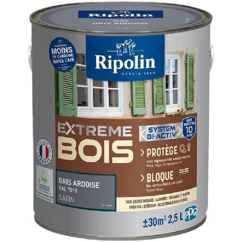 Peinture - Vernis - Traitement (lasure - Effets Decoratifs) Peinture pour Bois -Interieur-Exterieur - RIPOLIN - Ultra-couvrante - Resiste aux Intemperies. UV.Chocs -Satin - Gris Ardoise -