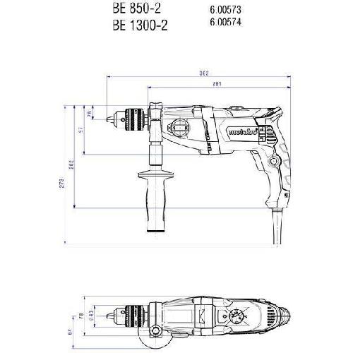 Perceuse Perceuse - METABO - BEV 1300-2 - Mandrin a clé - Poignée supplémentaire - Béton