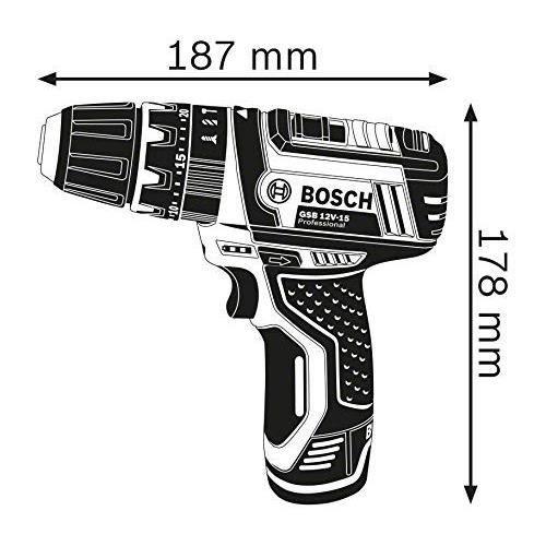 Batterie Pour Machine Outil Perceuse-visseuse a percussion Bosch Professional GSB 12V-15 + 10 accessoires + 2 batteries 2.0Ah + Coffret