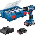 Perceuse Perceuse-visseuse Bosch professional GSR 18V + 2 batteries 2.0Ah + chargeur + 82 pieces. en L-Case