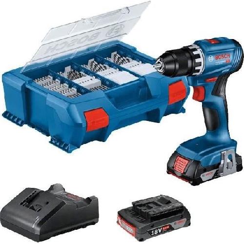 Perceuse Perceuse-visseuse Bosch professional GSR 18V + 2 batteries 2.0Ah + chargeur + 82 pieces. en L-Case