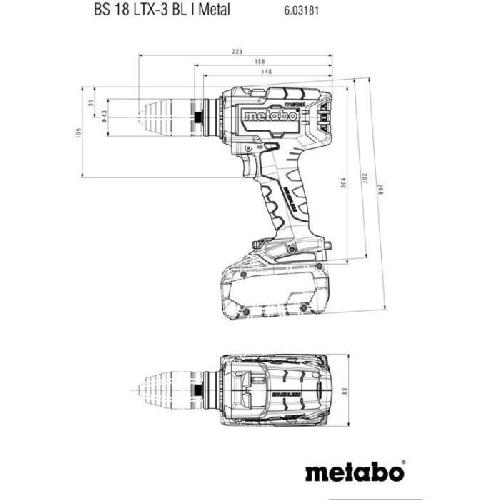 Perceuse Perceuse visseuse sans fil - METABO - BS 18 LTX-3 BL I - 18 V - Mandrin Futuro Top - MetaBOX 145 L