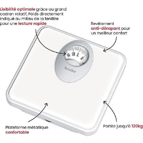 Pese-personne - Impedancemetre - Balance Pese-personne mecanique - TERRAILLON - T61 White - Plateau en metal - Capacite 120 kg