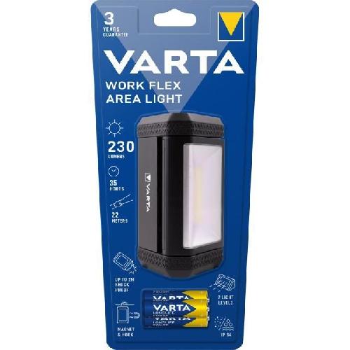 Lampe Electrique - Lampe De Poche Petit projecteur-VARTA-Work Flex Area Light-230lm-Idéal pour le bricolage-orientable-aimanté-crochet-IP54-3 Piles AA incluses