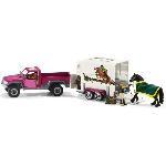 Figurine Miniature - Personnage Miniature Pick-up avec remorque pour cheval. coffret figurines schleich avec 38 éléments dont 1 cheval inclus. Schleich 42346 Horse Club